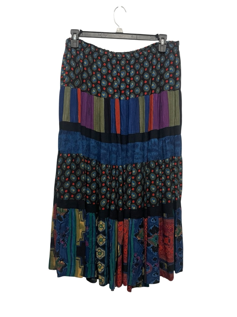 Carole Little Maxi Skirt Size 18 Vintage 90s Pull On Tiered A-line Patchwork